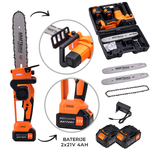 Kompaktna Aku pila | 2x 21V 4Ah + 2mača i 2 lanca