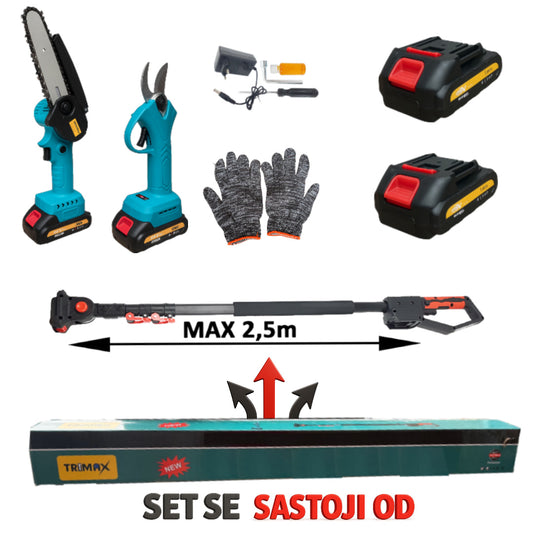 Trimax set aku pila + aku škare 24v x 2 + Teleskop TR-037