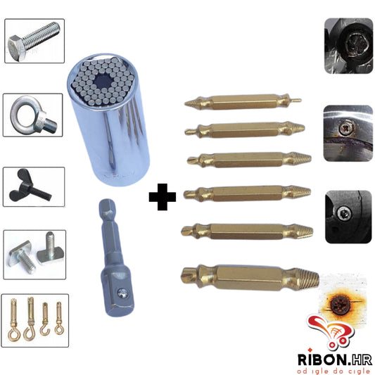 Set Svrdla za Vađenje Oštećenih Vijaka + Univerzalni ključ,gedora