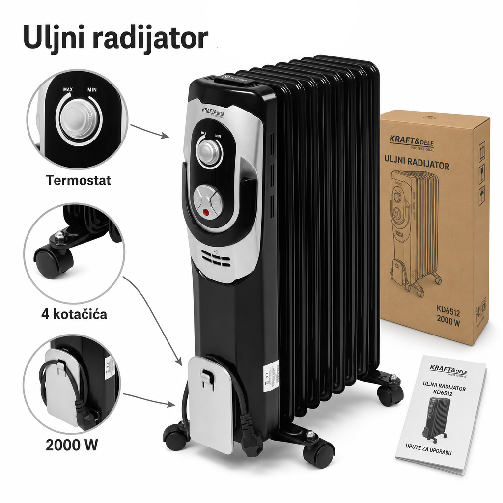 Uljni električni radijator s termostatom 2000 W KD6512