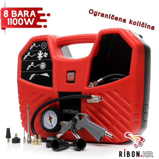 Mobilni bezuljni kompresor 1100W -8BAR+ 9 dodataka